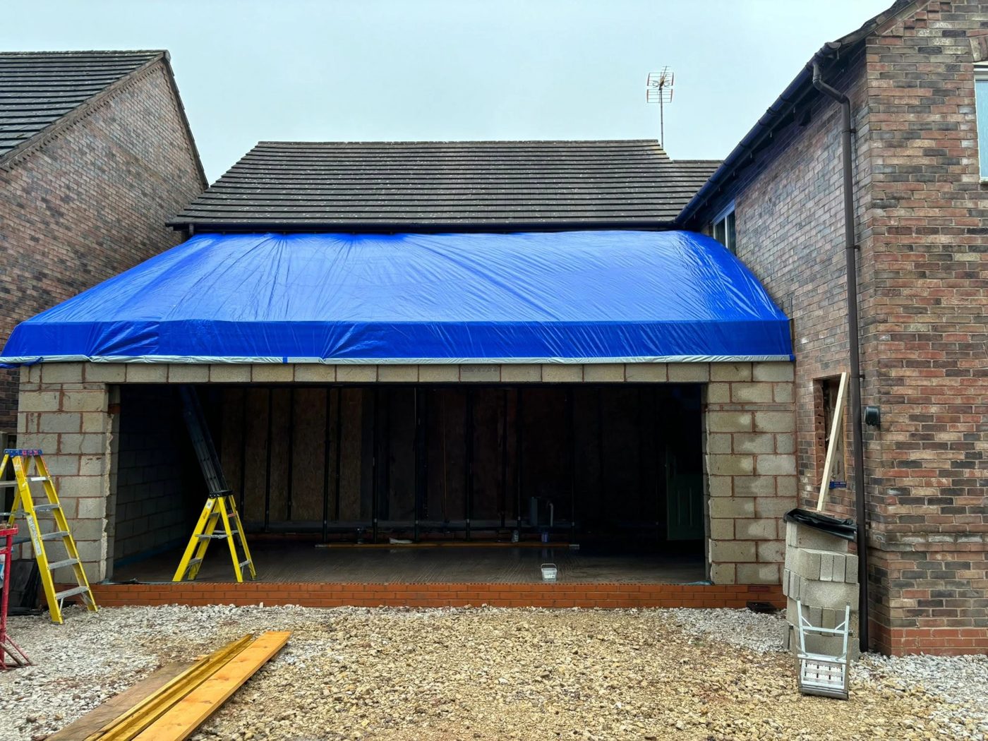 Rear extension weatherproofed during build